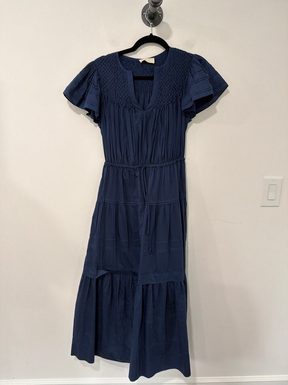 Ulla Johnson Flutter Sleeve Tiered Skirt Midi Silk Cotton Blend Blue Dress 2